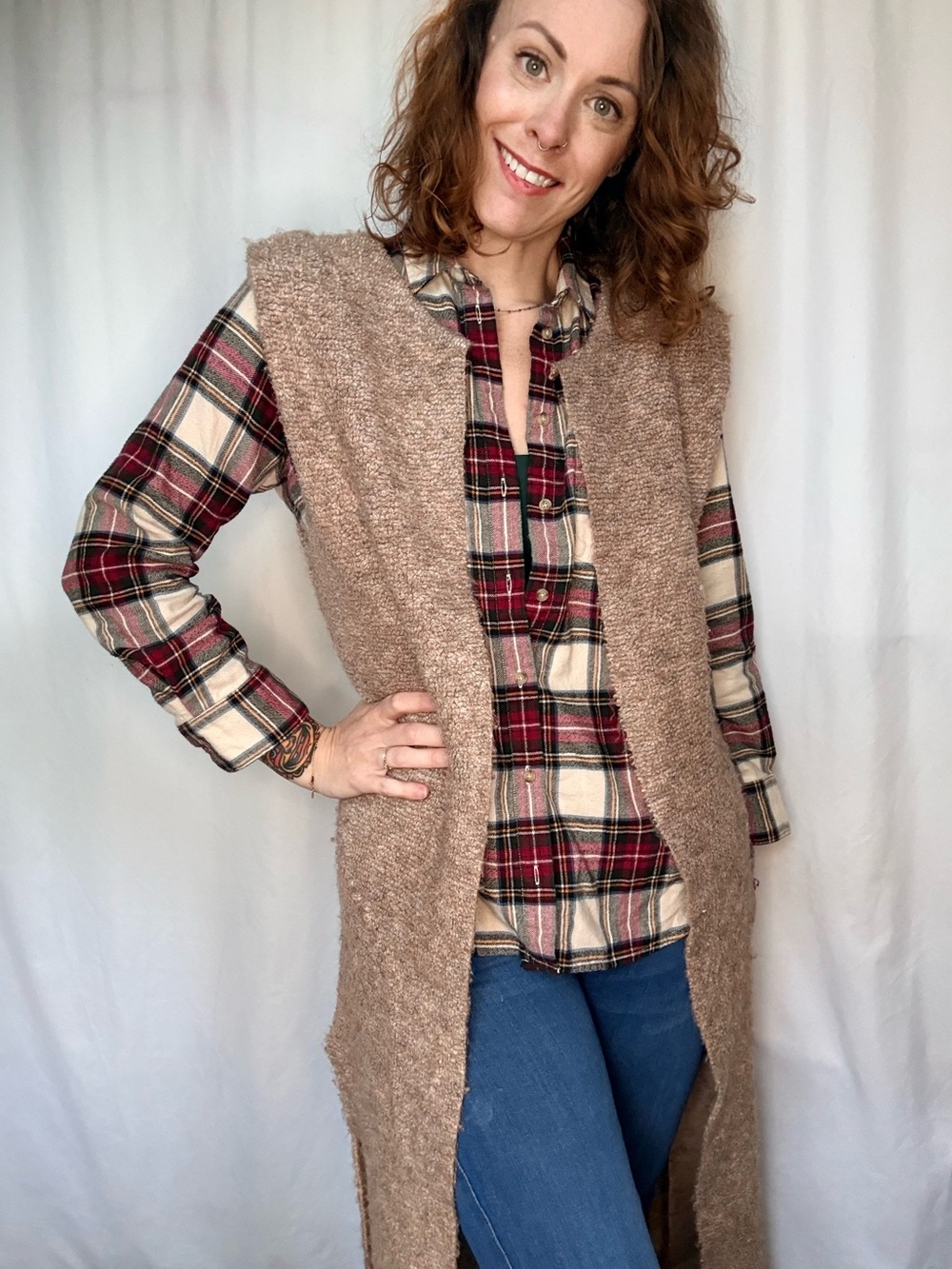 Kerisma Kengo Sweater Duster Textured Open-Front Vest in Beige